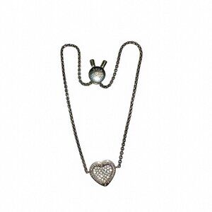 Michael Kors Silver-Tone Heart Adjustable Slide Chain Bracelet Logo Pave Crystal